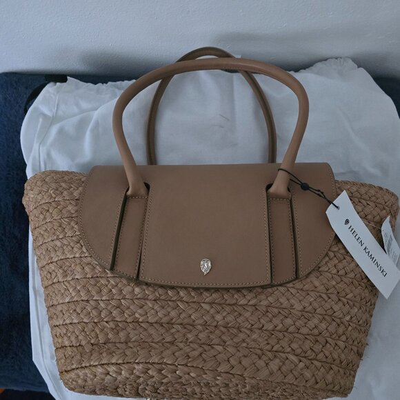 NWT Helen Kaminski gorgeous leather and raffia tote - Picture 1 of 3